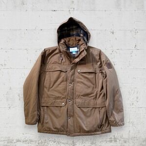 Columbia Whiskey Springs Mens Jacket Sz L Parka Brown Flannel Lined Hooded